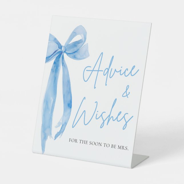 Watercolor Dusty Blue Bow Advice and Wishes Sign (Front)
