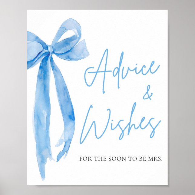 Watercolor Dusty Blue Bow Advice and Wishes Sign (Front)