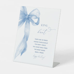 Watercolor Dusty Blue Bow Ring Hunt Bridal Shower Pedestal Sign