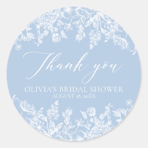 Watercolor Dusty Blue Bridal Shower Thank You  Classic Round Sticker