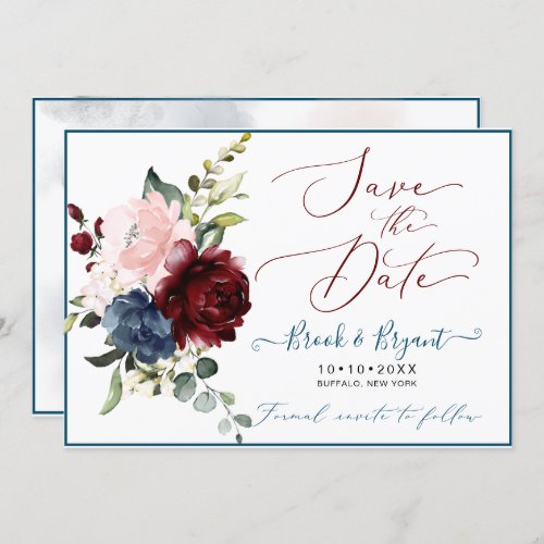 Watercolor Dusty Blue Burgundy Blush Roses Invitation