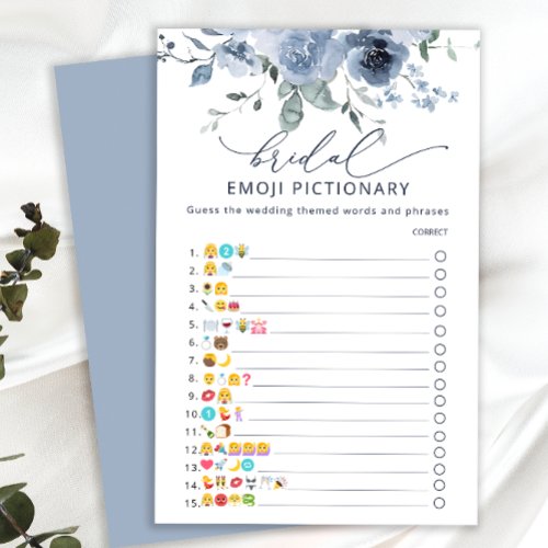 Watercolor Dusty Blue Floral Bridal Shower Game 