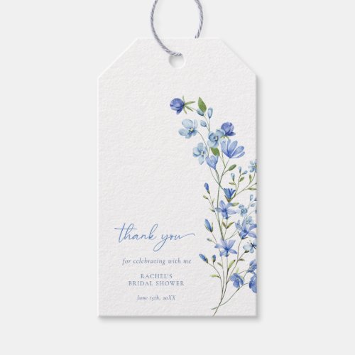 Watercolor Dusty Blue Floral Bridal Shower Gift Tags