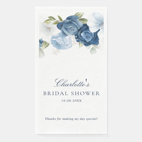 Watercolor Dusty Blue Floral Bridal Shower Paper Guest Towels