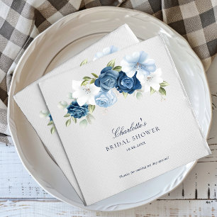 Watercolor Dusty Blue Floral Bridal Shower Paper Napkins