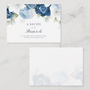Watercolor Dusty Blue Floral Bridal Shower Recipe Enclosure Card