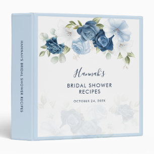 Watercolor Dusty Blue Floral Bridal Shower Recipes 3 Ring Binder
