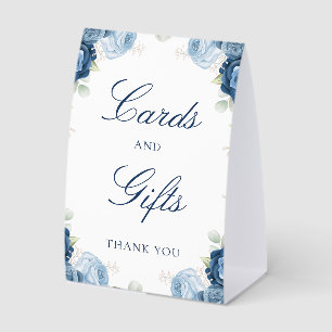 Watercolor Dusty Blue Floral Cards and Gifts Paper Table Tent