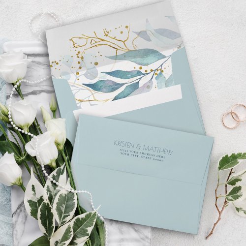 Watercolor Dusty Blue Floral Elegant Envelope