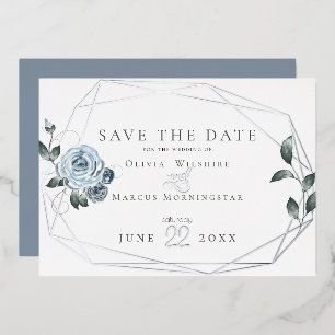 Watercolor Dusty Blue Floral Foil Invitation