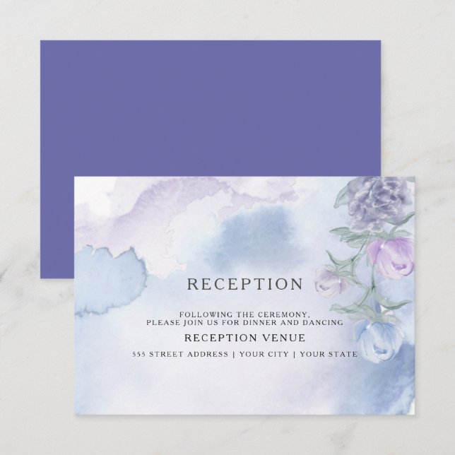Watercolor Dusty Blue Floral Invitation (Front/Back)