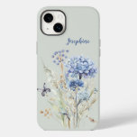 Watercolor Dusty Blue Floral Personalized Case-Mate iPhone 14 Plus Case