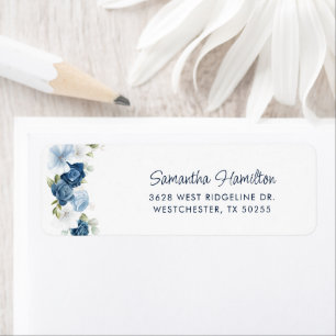 Watercolor Dusty Blue Floral Return Address Label