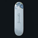 Watercolor Dusty Blue Floral Script Custom Skateboard<br><div class="desc">Dusty Blue Floral Greenery skateboard that you can customize by clicking the "Personalize" button. Featuring a modern elegant eucalyptus greenery foliage,  dusty blue and white flowers,  with script and modern layout.</div>