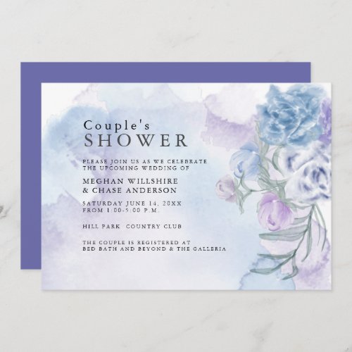 Watercolor Dusty Blue Floral Shower Invitation