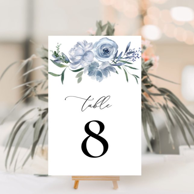watercolor dusty blue floral table number (Creator Uploaded)