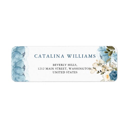 Watercolor Dusty Blue Floral Wedding Address  Label
