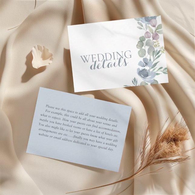 Watercolor Dusty Blue Floral Wedding Details  Enclosure Card (Creator Uploaded)