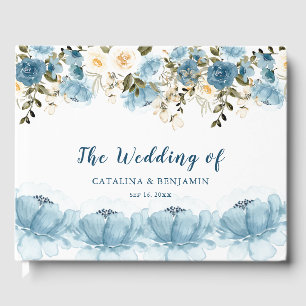 Watercolor Dusty Blue Floral Wedding Guest Book
