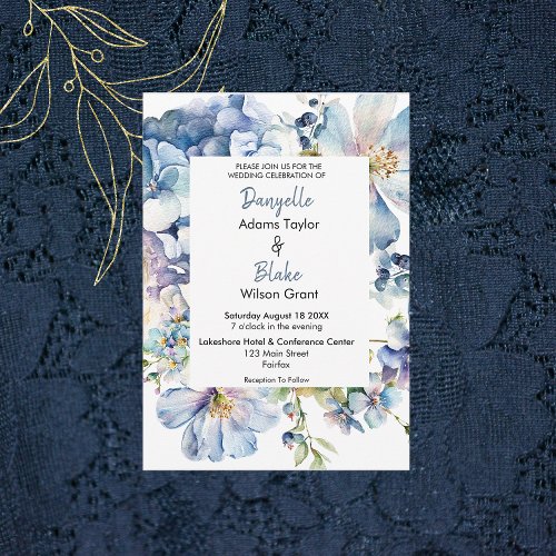 Watercolor Dusty Blue Floral Wedding Invitation