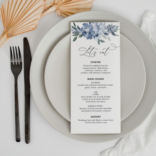 watercolor dusty blue floral wedding  menu (Creator Uploaded)