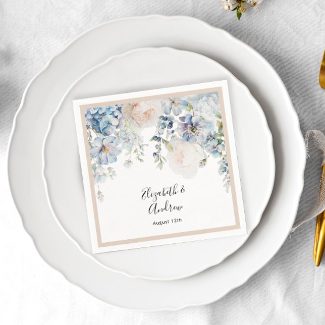 Watercolor Dusty Blue Floral Wedding Napkins (Creator Uploaded)