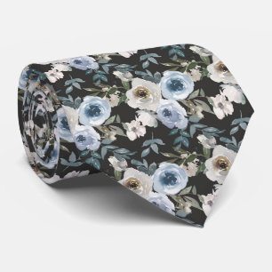 Watercolor Dusty Blue Floral Wedding  Neck Tie