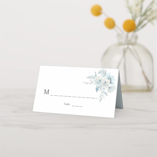 Watercolor dusty blue floral wedding place card