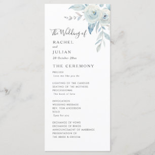 Watercolor dusty blue floral wedding program