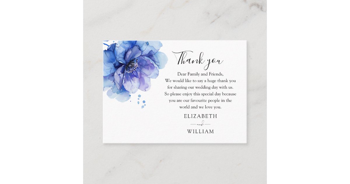 Watercolor Dusty Blue Floral Wedding Thank You Place Card | Zazzle