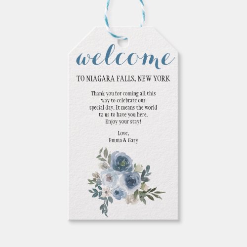 Watercolor Dusty Blue Floral Wedding Welcome Favor Gift Tags
