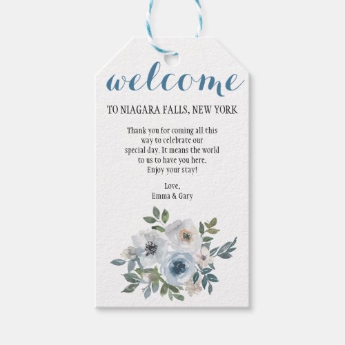 Watercolor Dusty Blue Floral Wedding Welcome Gift  Gift Tags