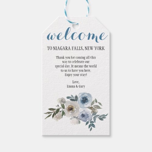 Watercolor Dusty Blue Floral Wedding Welcome Gift Tags