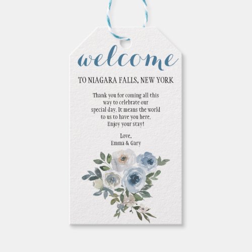 Watercolor Dusty Blue Floral Wedding Welcome  Gift Tags
