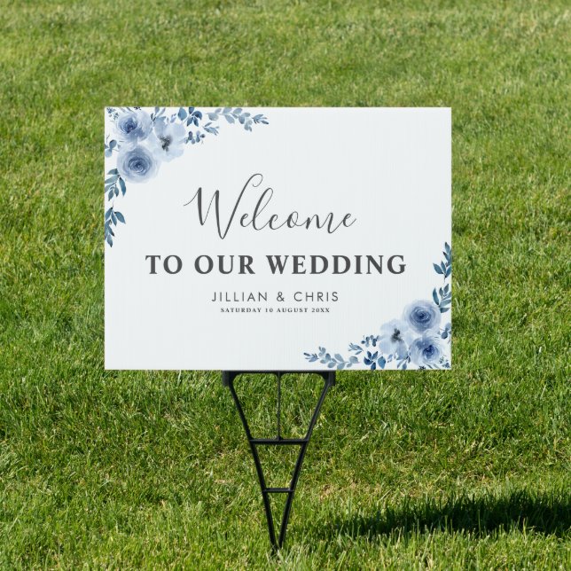 watercolor dusty blue floral wedding welcome  sign (Insitu)