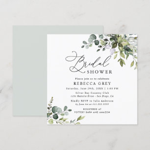 Watercolor Dusty Blue Greenery Bridal Shower Invitation