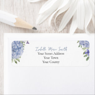 Watercolor Dusty Blue Hydrangea Flowers Wedding Label