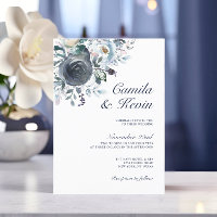 Watercolor Dusty Blue Navy Floral Wedding