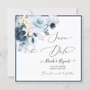 Watercolor Dusty Blue Navy Flowers Invitation