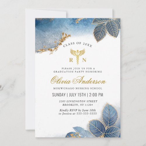 Watercolor Dusty Blue Nursing School Graduation Invitation