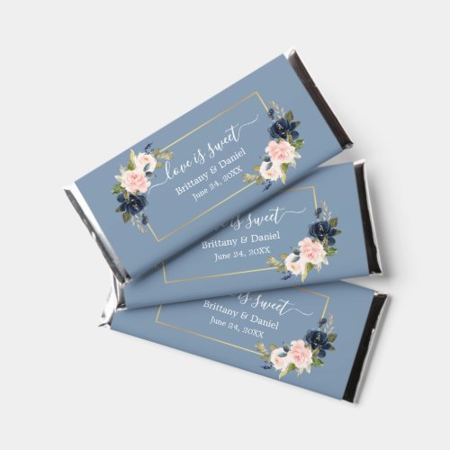 Watercolor Dusty Blue Pink Floral Love Is Sweet Hershey Bar Favors