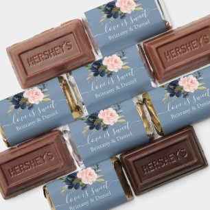 Watercolor Dusty Blue Pink Floral Love Is Sweet Hershey's Miniatures