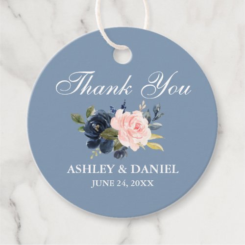 Watercolor Dusty Blue Pink Floral Thank You  Favor Tags
