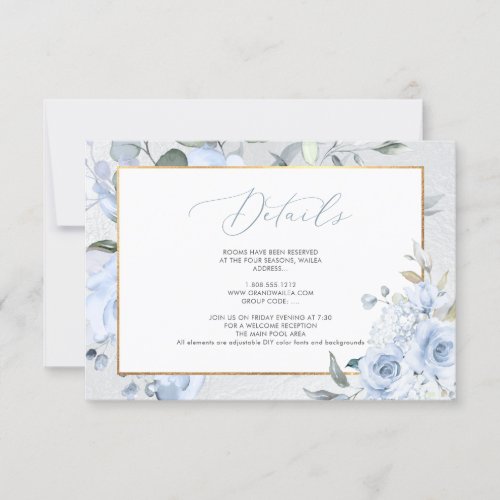 Watercolor Dusty Blue Roses DETAILS CARDS