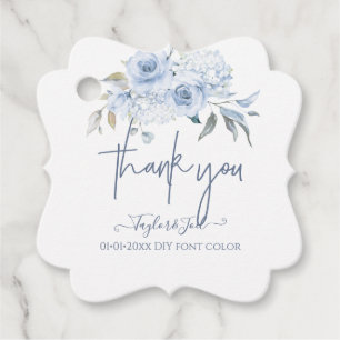 Watercolor Dusty Blue Roses Thank You Script Favor Tags