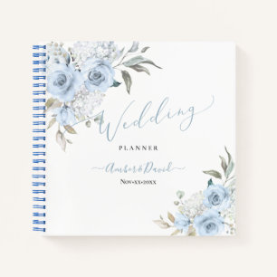 WATERCOLOR DUSTY BLUE ROSES WEDDING PLANNER NOTEBOOK