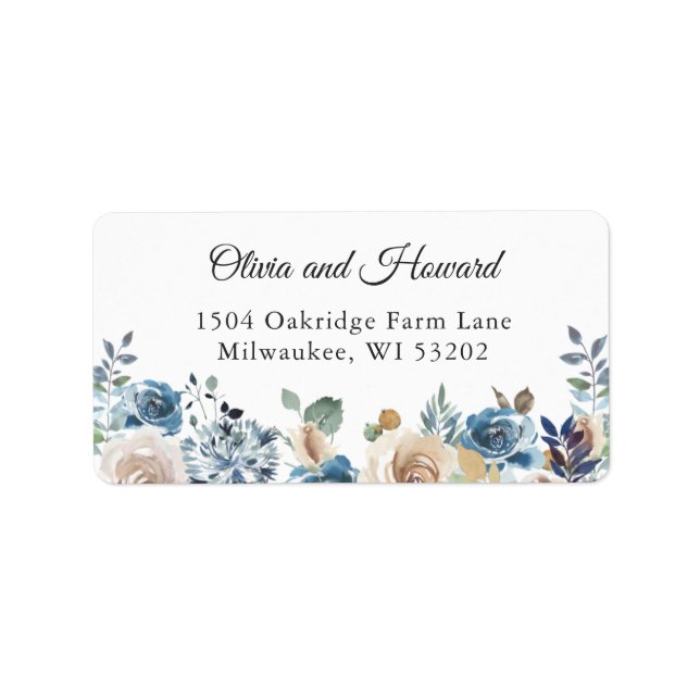 Watercolor Dusty Blue Rustic Boho Floral Address Label (Front)