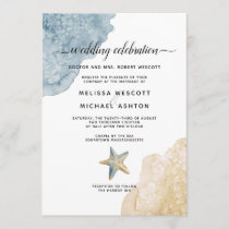Watercolor Dusty Blue Sea Beach Event Wedding Invitation