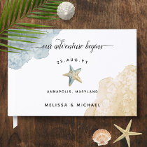 Watercolor Dusty Blue Starfish 🌊 Beach Wedding  Guest Book