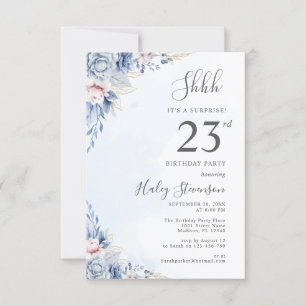 Watercolor Dusty Blue Surprise 23rd Birthday Party Invitation